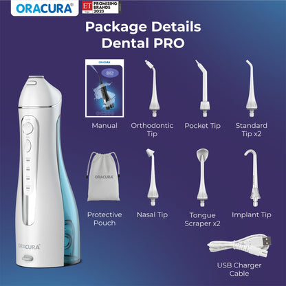 ORACURA® OC200 Dental PRO Smart PLUS Water Flosser® Black, 8 Nozzle Tips, Portable & Rechargeable, Custom 8 Water Pressure Settings, 200ml Tank Capacity, IPX7 Waterproof, 365 Days Warranty