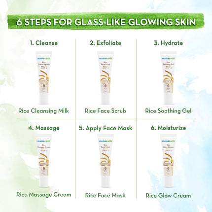 Mamaearth Rice Facial Kit With Rice Water & Niacinamide for Glass Skin - 60 g | Salon-Like Glowing Skin in 6 Easy Steps | Improves Skin Texture | Instant Glow | Suitable for all skin types