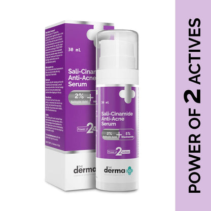 The Derma Co Sali-Cinamide Anti-Acne Face Serum I 2% Salicylic Acid & 5% Niacinamide I Fights Active Acne & Treats Acne Marks I Serum For Acne Prone & Oily Skin I Power Of 2 Actives - 30ml