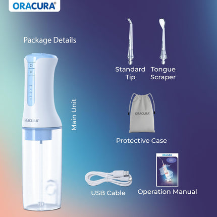 ORACURA® OC300 PRO Smart Pro Water Flosser® Blue | 365 Days Warranty | 4 Modes | Micro-Bubble Technology | 8 Nozzle Tip | 4 Vibrant Colours | 300ml Water Tank