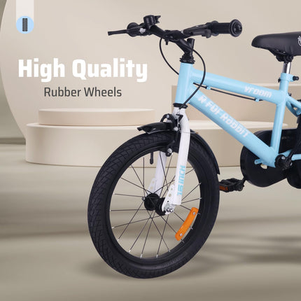 R for Rabbit Vroom Bicycle for Kids Cycle for 4 to 7 Years Boys & Girls 16T Inches | Training Wheels| 90% Installed (Lake Blue) 