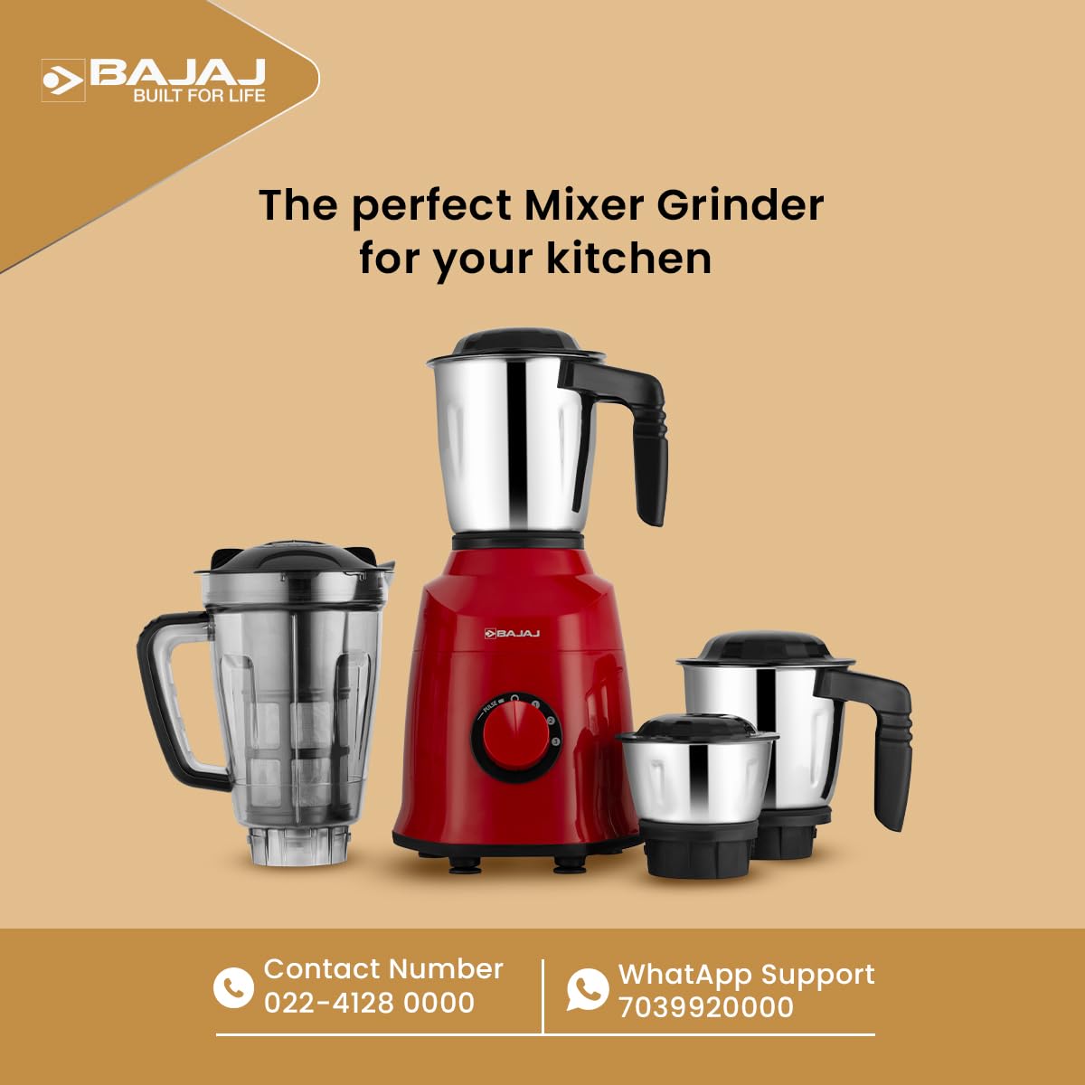 Bajaj Rex Mixer Grinder 500W|Mixie For Kitchen With Nutri-Pro Features|3 SS Mixer Jars For Heavy Duty Grinding|Adjustable Speed Control|Multifunctional Blade System|2 Year Warranty By Bajaj|Purple