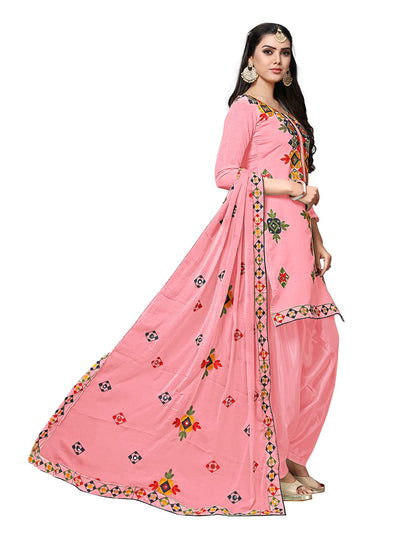 EthnicJunction Women's Chanderi Cotton Embroidered And Mirror Work Unstitched Salwar Suit Material