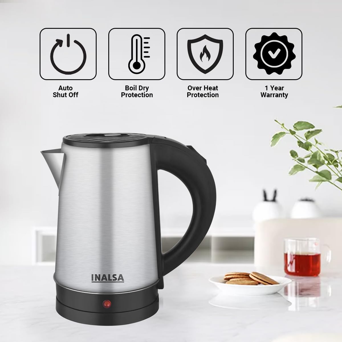 INALSA Premium English Finish Electric kettle|Analogue Temperature Display|2 Yr Warranty|Non Toxic SS Inner Body|Detachable Mesh Filter with Safety Cap (Callisto)