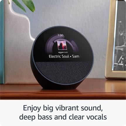 All-new Echo Spot, Smart alarm clock with vibrant sound, Alexa and Bluetooth | Black