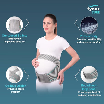 TYNOR Pregnancy Support | Maternity Belt for Lower Back Pain Relief & Posture Support | Adjustable, Comfortable Design for Pregnent Women | Pack of 1 (Black, XL)