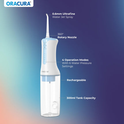 ORACURA® OC300 PRO Smart Pro Water Flosser® Blue | 365 Days Warranty | 4 Modes | Micro-Bubble Technology | 8 Nozzle Tip | 4 Vibrant Colours | 300ml Water Tank