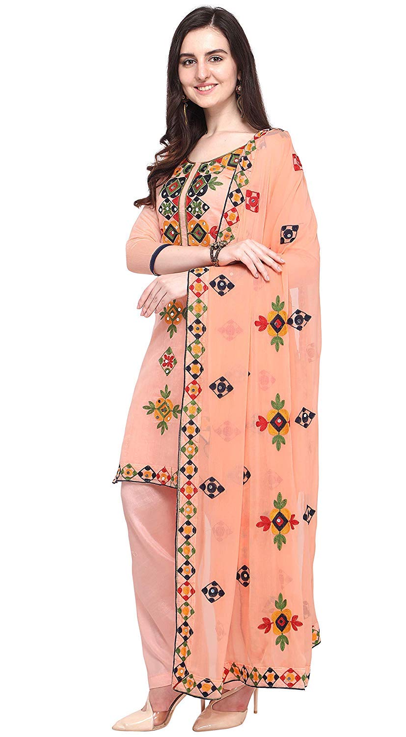 EthnicJunction Women's Chanderi Cotton Embroidered And Mirror Work Unstitched Salwar Suit Material