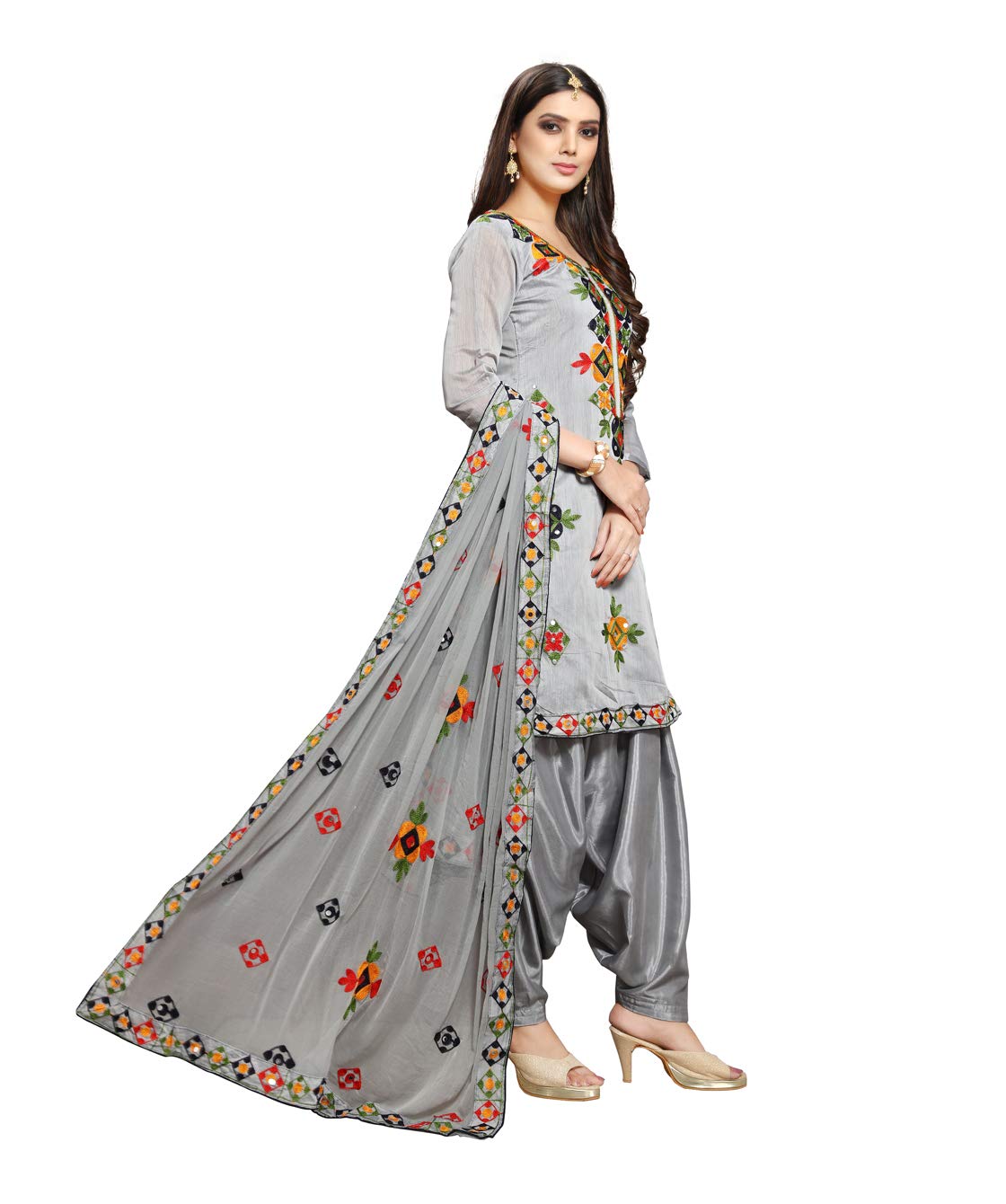 EthnicJunction Women's Chanderi Cotton Embroidered And Mirror Work Unstitched Salwar Suit Material