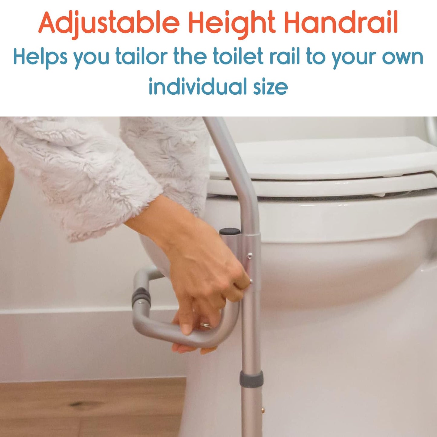 KosmoCare Aluminium Toilet Safety Frame - Medical Railing Helper For Elderly- Assist Handrail Grab Bar - Adjustable Height, Fits Most Toilet Seats,White