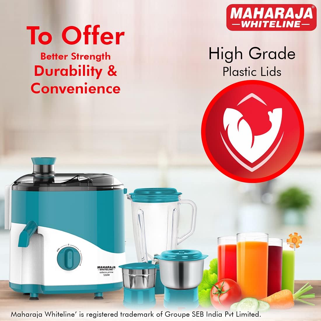 Maharaja Whiteline Plastic Odacio Plus 550 Watts Juicer Mixer Grinder With 3 Versatile Jars | Food Grade Safe | 2 Year Warranty (Black & Silver)