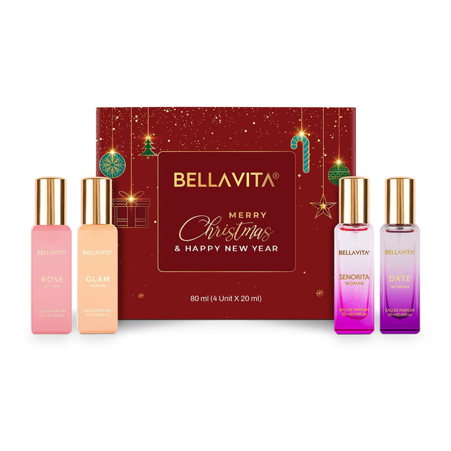 Bella Vita Luxury Woman Eau De Parfum Gift Set 4x20 ml for Women with Date, Senorita, Glam, Rose Perfume|Floral, Fruity Long Lasting EDP Fragrance Scent