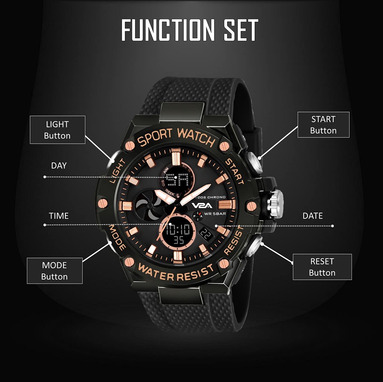 V2A Chronograph Analogue and Digital Sports Watch for Men | Watch for Men | Wrist Watch for Men | Mens Watch | Watch