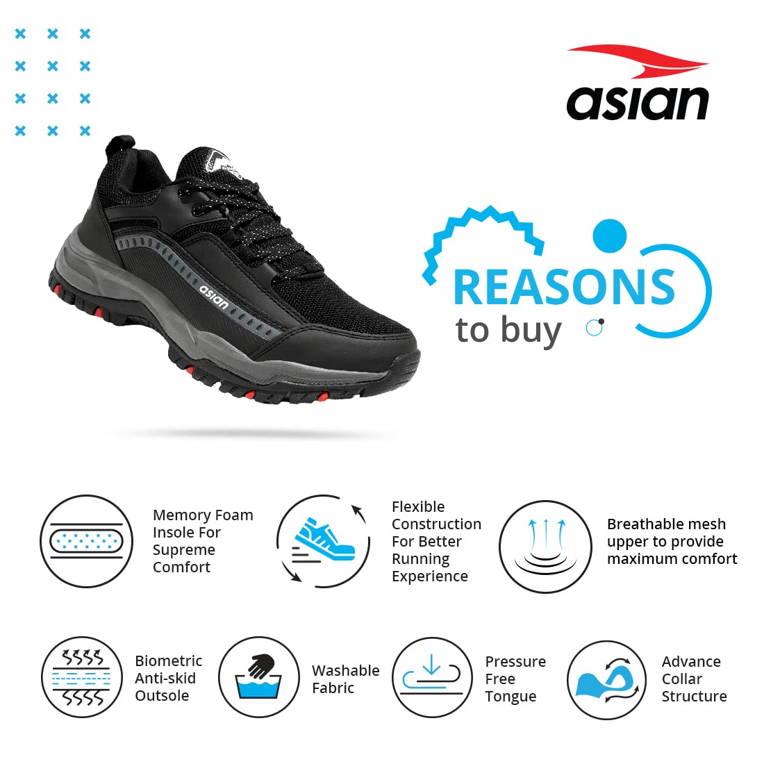 ASIAN Men's Everest-01 Sports Trekking & Hiking,Walking Shoes with Rubber Outsole & Memory Foam Insole Lace-Up Shoes for Men's & Boy's