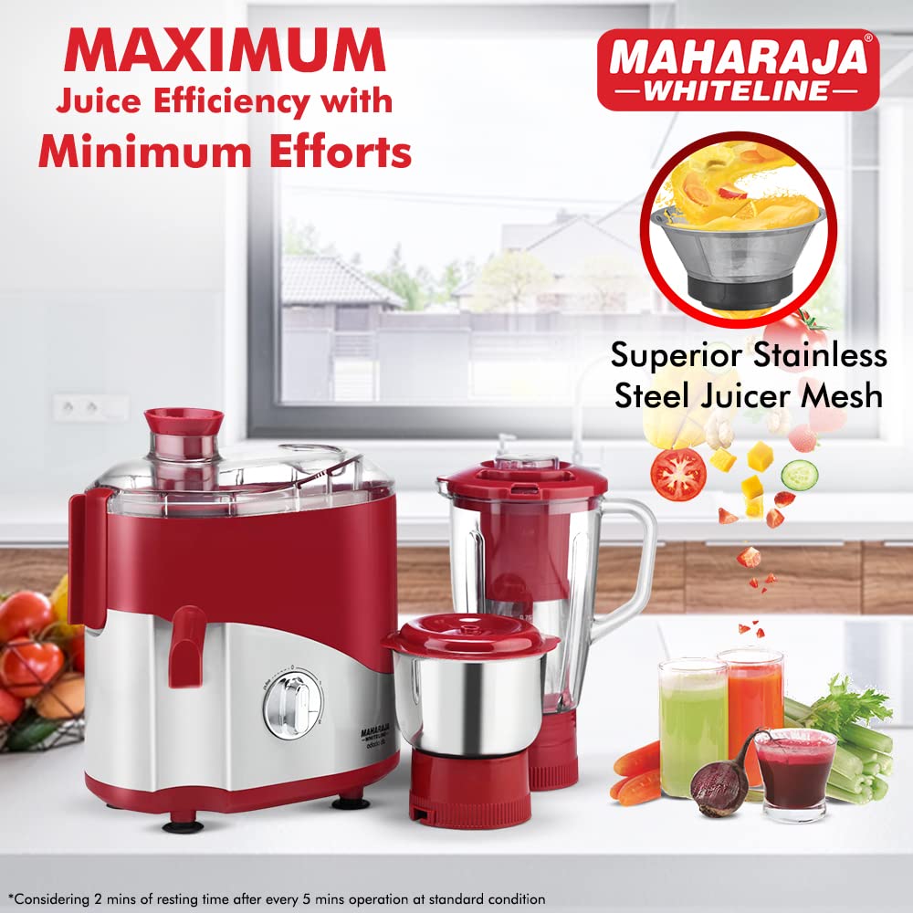 Maharaja Whiteline Plastic Odacio Plus 550 Watts Juicer Mixer Grinder With 3 Versatile Jars | Food Grade Safe | 2 Year Warranty (Black & Silver)