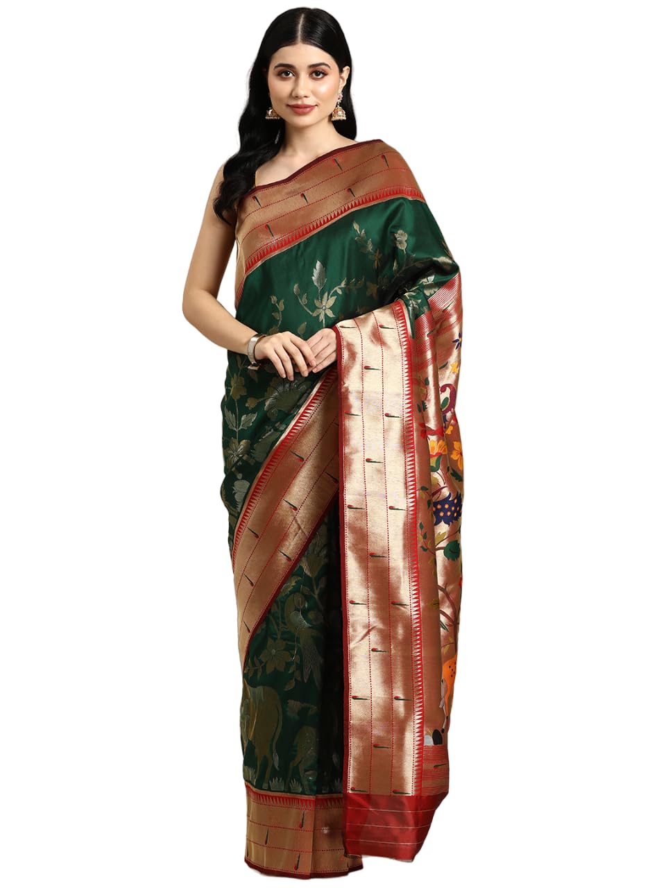 TASARIKA Designer Women's Rich Woven Multithread Work Paithani Heavy Pallu Silk Saree With Blouse Piece