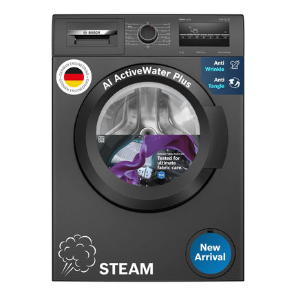 Bosch 8 kg 5 Star Fully-Automatic Front Loading Washing Machine (WAJ2826CIN, Black Grey, AI active water plus, In-Built Heater) 