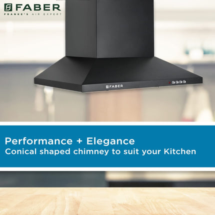 Faber 60 cm 1000 m³/hr Kitchen Chimney (HOOD PLUTO PB BF BK 60, Baffle Filter, Push Button, Black), Free 1 Year Extended warranty