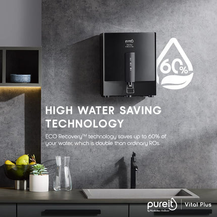 HUL Pureit Eco Water Saver RO+UV+MF+Mineral | INR 1000 Off on Exchange | 7 stage | 10L | Upto 60% Water Savings | Suitable for Borewell, Tanker & Municipal Water | Table Top | Wall Mountable |Black