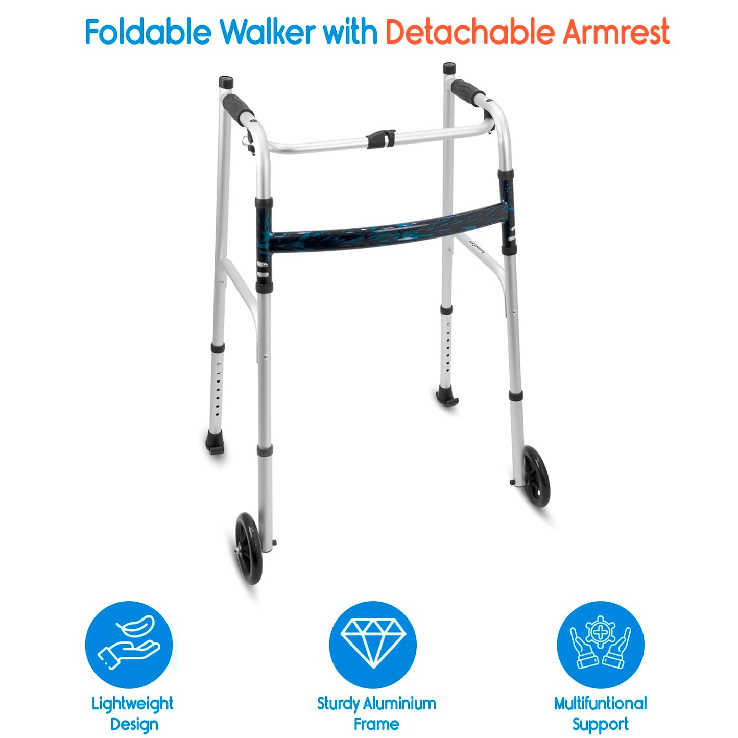 KosmoCare Upright Walker with 5" Castors| Height Adjustable Walker with Forearms |Folding walker for Elderly| Walking Aid| Walkers for Adults| Forearm Walker