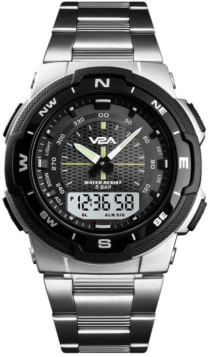 V2A Analogue - Digital Men's Watch (Black Dial Silver Colored Strap)