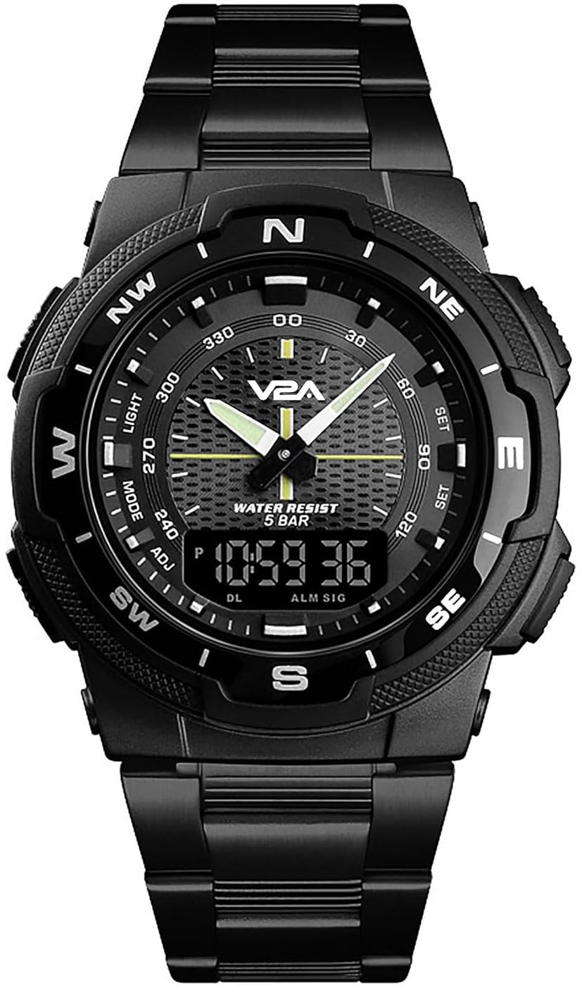 V2A Analogue - Digital Men's Watch (Black Dial Silver Colored Strap)