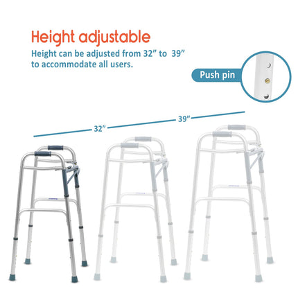 KosmoCare Premium Imported Light Weight Aluminum Height Adjustable Folding Walker 2 - Silver 