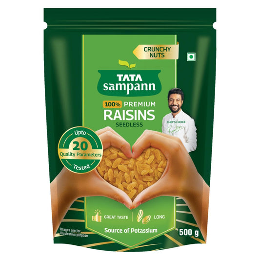 Tata Sampann Pure Raisins Seedless/Kishmish, 500g, Source Of Potassium, Premium Dry Fruits, Green Raisins