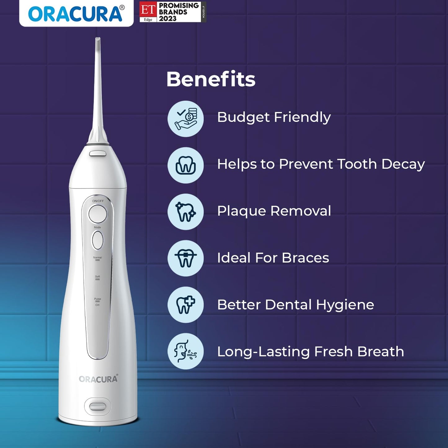 ORACURA OC150 Dental PRO Smart Water Flosser Black, 150ml water tank capacity, Portable & Rechargeable, 3 Modes, 365 Days Warranty