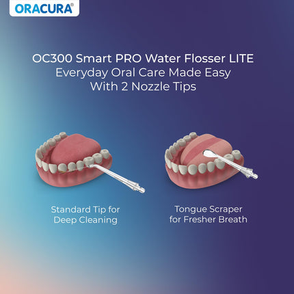 ORACURA® OC300 PRO Smart Pro Water Flosser® Blue | 365 Days Warranty | 4 Modes | Micro-Bubble Technology | 8 Nozzle Tip | 4 Vibrant Colours | 300ml Water Tank