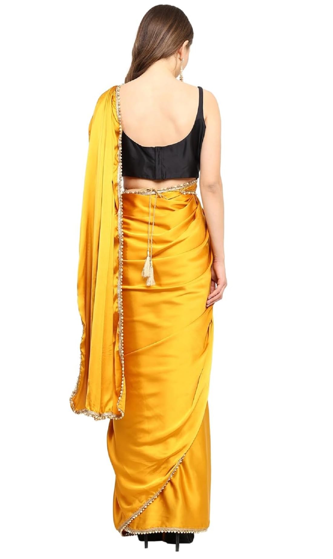 SATAZ Women's Ready to Wear Satin Silk One Minute Readymade Saree With Unstiched Blouse And Waist Belt (Yellow)