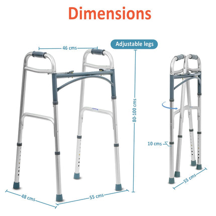 KosmoCare Premium Imported Light Weight Aluminum Height Adjustable Folding Walker 2 - Silver 