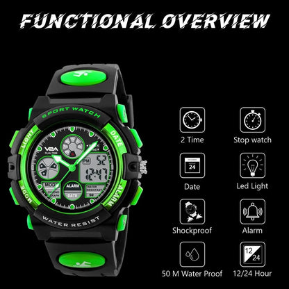 V2A Watch for Boys Age 7 and Above Analogue-Digital Shock Resistant Alarm Calender Water Proof Sports Watch for Boys Age 7 to 16 Years