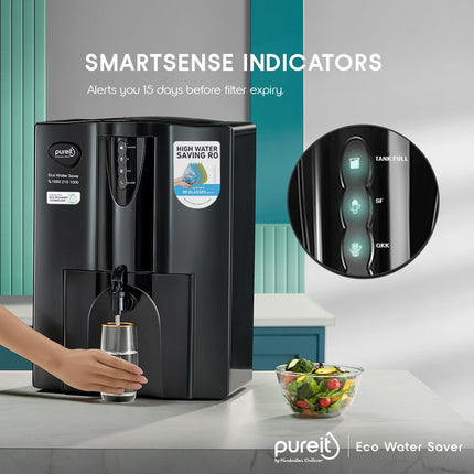 HUL Pureit Eco Water Saver RO+UV+MF+Mineral | INR 1000 Off on Exchange | 7 stage | 10L | Upto 60% Water Savings | Suitable for Borewell, Tanker & Municipal Water | Table Top | Wall Mountable |Black