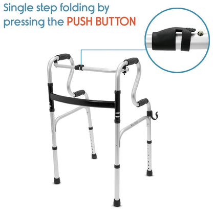 KosmoCare Premium Imported Light Weight Aluminum Height Adjustable Folding Walker 2 - Silver