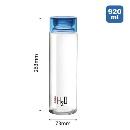 Cello H2O Glass Fridge Water Bottle with Plastic Cap | Leak Proof & Break-Proof | Wide Mouth & Easy to Clean | Best Usage for Office/School/College | 920ml | Red