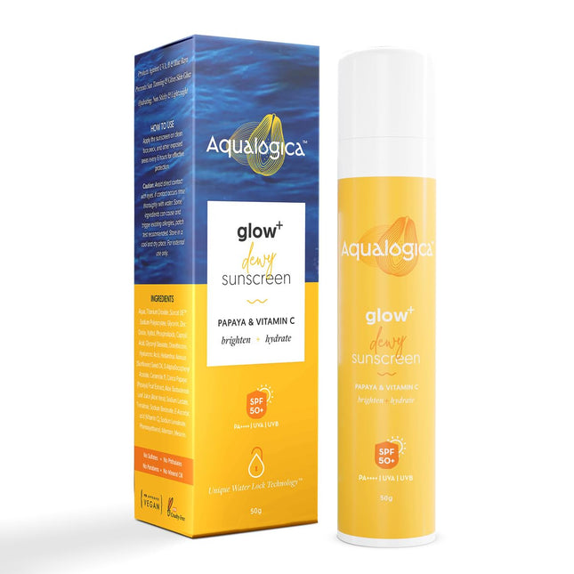 Aqualogica Glow+ Dewy Sunscreen SPF 50 PA++++ | For Oily Skin | UVA/B & Blue Light Protection | Fragrance-Free | For Men & Women | 50g