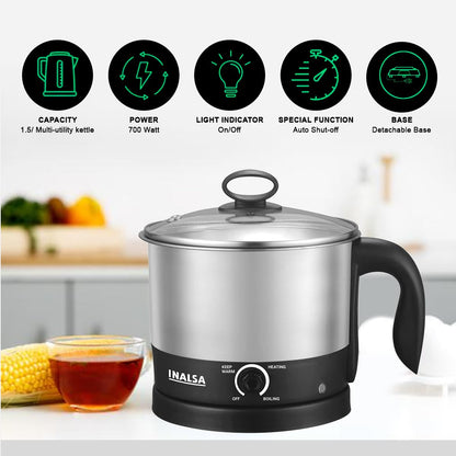 INALSA Premium English Finish Electric kettle|Analogue Temperature Display|2 Yr Warranty|Non Toxic SS Inner Body|Detachable Mesh Filter with Safety Cap (Callisto)