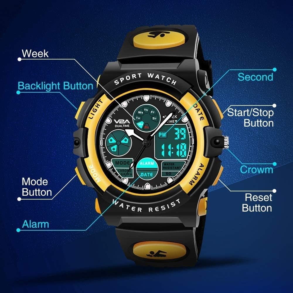 V2A Watch for Boys Age 7 and Above Analogue-Digital Shock Resistant Alarm Calender Water Proof Sports Watch for Boys Age 7 to 16 Years