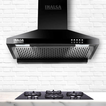 INALSA EKON 60cm 1100 m³/hr Pyramid Kitchen Chimney With Elegant Look|Push Button Control|Efficient Dual LED Lamps & Filterless|5 Year Warranty on Motor (Black)