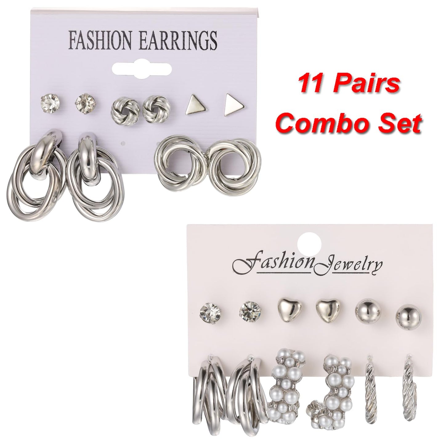 Shining Diva Fashion 11 Pairs Combo Set Celebrity Inspired Latest Trendy Stylish Gold Plated Geometric Twist Pearl Hoop Dangle Earrings for Women and Girls