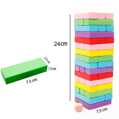 PRIME DEALS Wooden Blocks 51 Pcs 4 Dice Building Blocks Game Challenging Wooden Tumbling Tower, Wooden Stacking Toys with Dices Board Educational Puzzle Game for Adults and Kids (Wooden)