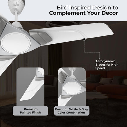 Polycab Aereo Plus Star Rated, 1200mm Ceiling Fan For Home | 100% Copper, High Speed & Air Delivery | Saves Up To 33% Electricity, Rust-Proof Aluminium Blades, 52 Watt | 3 Years Warranty【Lilac Silver】