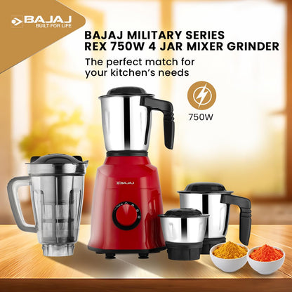 Bajaj Rex Mixer Grinder 500W|Mixie For Kitchen With Nutri-Pro Features|3 SS Mixer Jars For Heavy Duty Grinding|Adjustable Speed Control|Multifunctional Blade System|2 Year Warranty By Bajaj|Purple