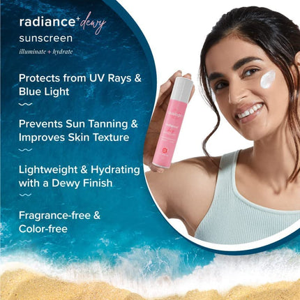 Aqualogica Radiance+ Dewy Sunscreen SPF 50+ PA+++ | With Watermelon & Niacinamide | For UVA/B & Blue Light Protection | Makes Skin Radiant & Bright | For Men & Women | 50 g