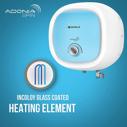 Havells Adonia Spin 25 Litre Storage Water Heater(Geyser)| Temperature Sensing LED Knob| Glass Coated Anti Rust Tank|Warranty: 7 Year on Tank| With Shock Safe Plug |Free Installation & Flexi Pipes 