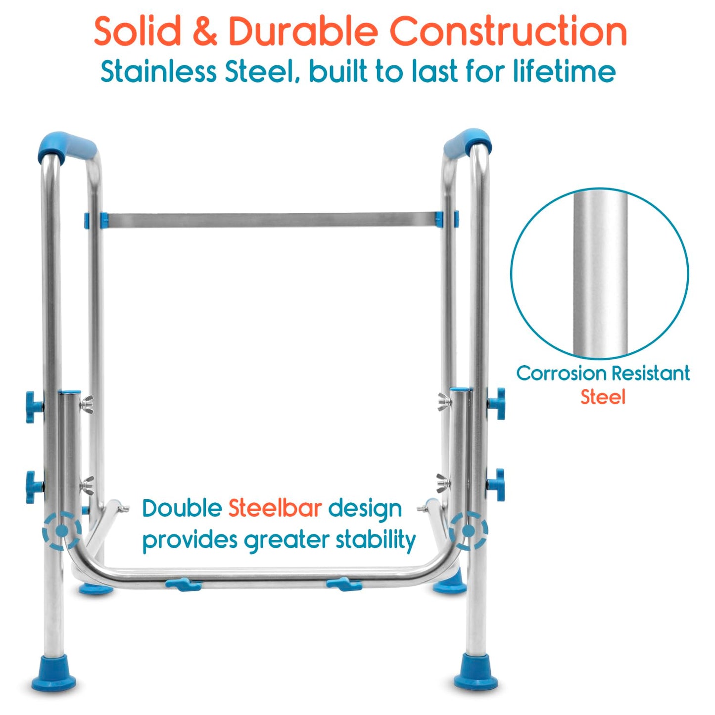 KosmoCare Aluminium Toilet Safety Frame - Medical Railing Helper For Elderly- Assist Handrail Grab Bar - Adjustable Height, Fits Most Toilet Seats,White