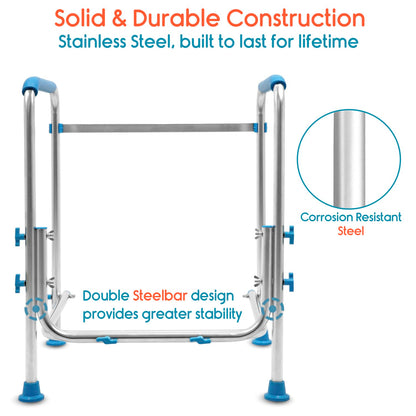 KosmoCare Aluminium Toilet Safety Frame - Medical Railing Helper For Elderly- Assist Handrail Grab Bar - Adjustable Height, Fits Most Toilet Seats,White