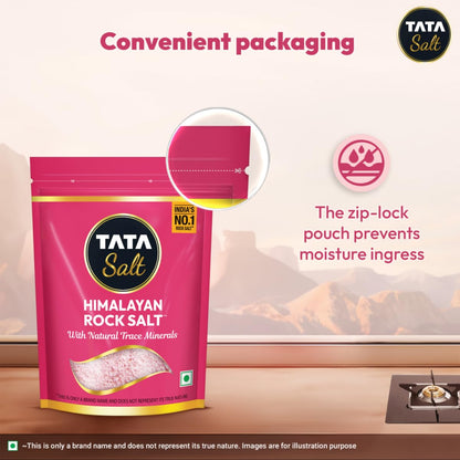 Tata Himalayan Rock Pink Salt, 1kg Pouch, Premium Sendha Namak, With Natural Trace Minerals, Low Sodium, Crystal Salt