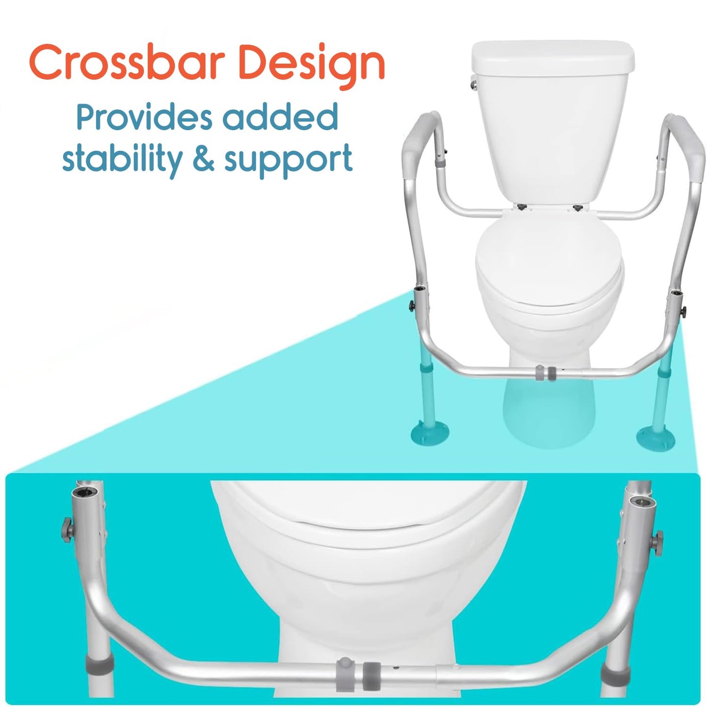 KosmoCare Aluminium Toilet Safety Frame - Medical Railing Helper For Elderly- Assist Handrail Grab Bar - Adjustable Height, Fits Most Toilet Seats,White